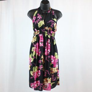 Navy & Pink Floral Print Dress